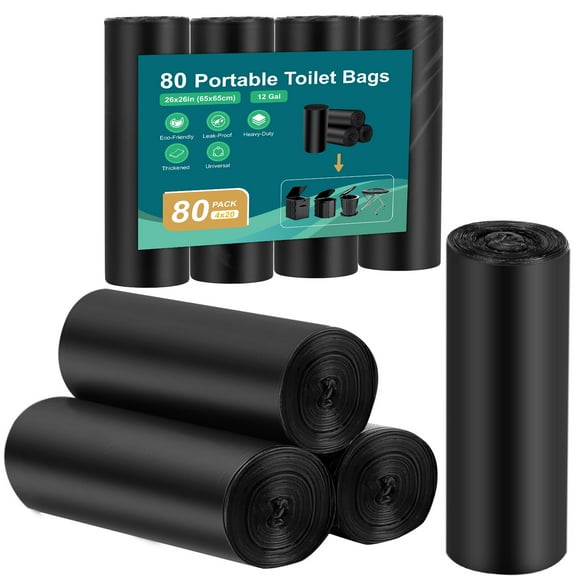 SLSRFD 80 Count Compostable Portable Toilet Bags 12 Gallon Black, Antimicrobial, Lightweight, Outdoor & Indoor Use