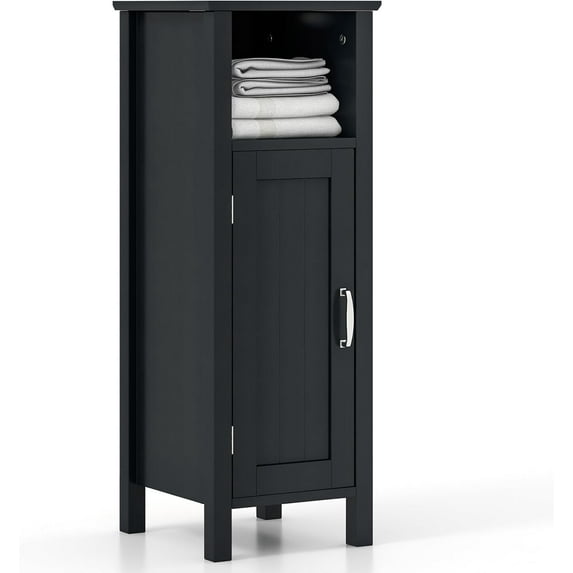SLSRFD Bathroom Floor Cabinet, Freestanding Wooden Storage Cabinet with Adjustable Shelf, Anti-Tipping Design, 12" x 12" x 31.5", Side Cabinet for Bathroom, Home, Office(Black)