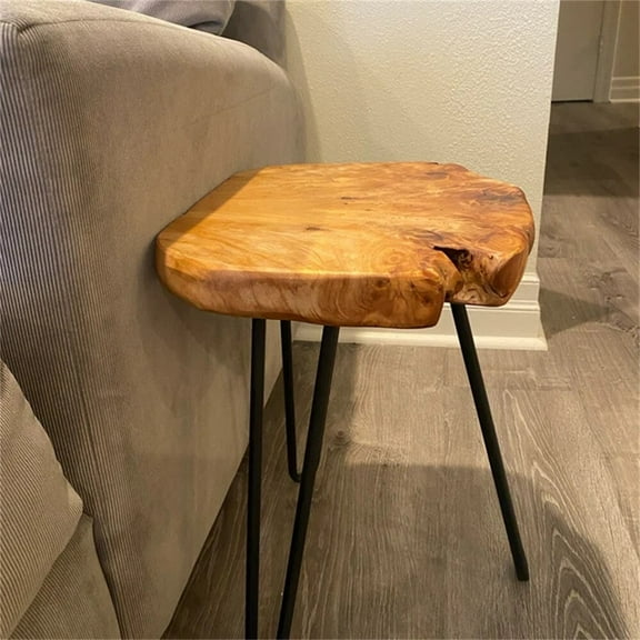 SLSRFD Cedar Roots Small Stool Side Table, Naturally Shaped with 3 Hairpin Legs, 17" H, Natural Color, Art Deco Style