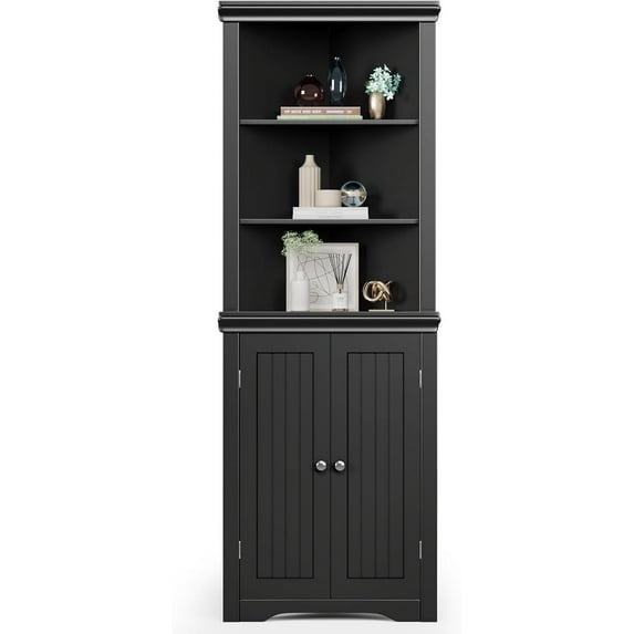 SLSRFD Corner Cabinet, Corner Bathroom Cabinet with 2 Doors and 3 Tier Shelves, Free Standing Corner Storage Cabinet for Bathroom, Living Room, Bedroom or Kitchen(Black)