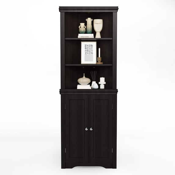 SLSRFD Corner Cabinet, Corner Bathroom Cabinet with 2 Doors and 3 Tier Shelves, Free Standing Corner Storage Cabinet for Bathroom, Living Room, Bedroom or Kitchen,Espresso