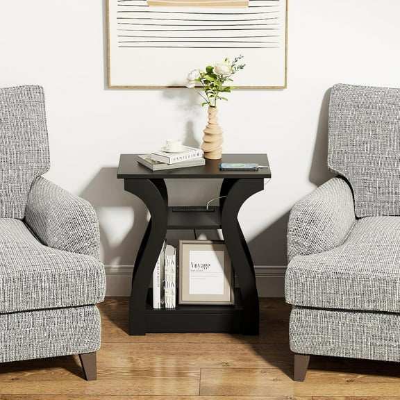 SLSRFD End Table with Charging Station, Side Table with USB Ports and Outlets, 3 Tier Nightstand Sofa Table for Small Spaces, Beside Table with Storage Shelf for Living Room, Bedroom