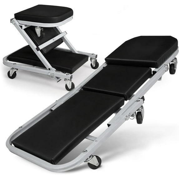 SLSRFD Garage Creeper Seats on Wheels, Length 40" 330 lbs Capacity 2 in 1 Folding Mechanic Creeper Garage Stool Lay Down or Sit (Gray)