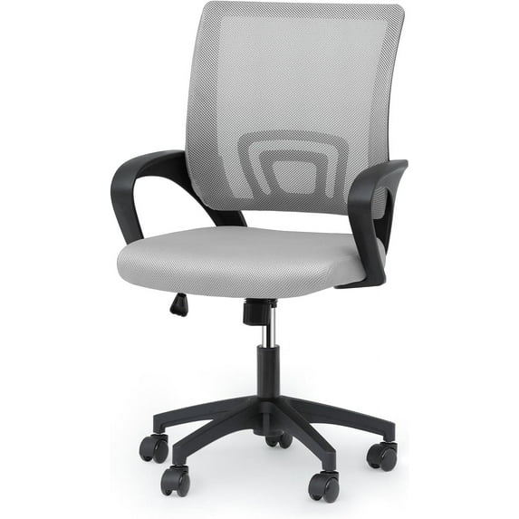 SLSRFD Home Office Desk Chair, Ergonomic Mesh Computer Chair, Mid-Back Adjustable Rolling Chair with Lumbar Support & Comfy Armrest for Gaming, Home Work, Study, 300 Lbs Capacity, Light Gray