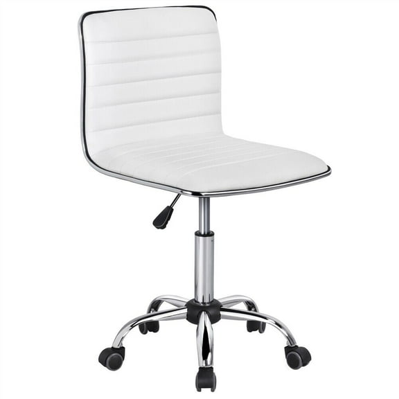 SLSRFD Low Back Armless Office Chair, Ribbed Swivel Task Desk Chair with Wheels, Modern Vanity Chair Height Adjustable for Home Office Bedroom,White