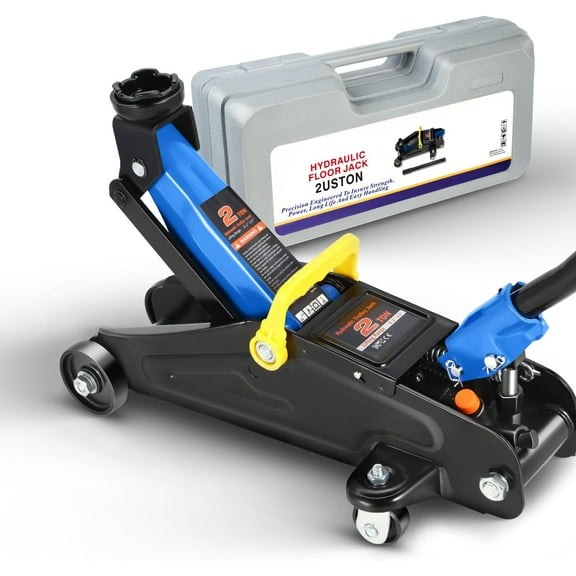 SLSRFD Low Profile Hydraulic Floor Jack, 2 Ton (4000 lbs) Steel Trolley Service Jack with Safety Valve, Swivel Casters and Large Saddle for Garage, Car, and SUV Maintenance, Blue