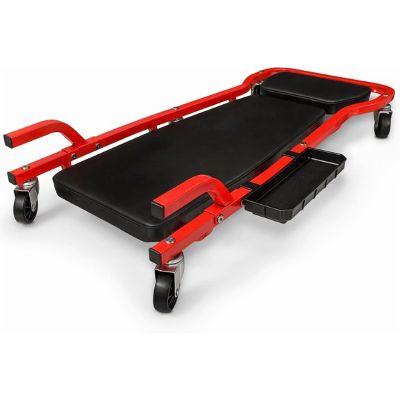 SLSRFD Mechanic Creeper Garage Automotive Floor Low Profile Roller Mechanics Tools, 44" 6 Caster Creeper with Adjustable Cushioned Headrest - 300 lbs Capacity (Red)