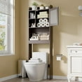 thumbnail image 1 of SLSRFD Over The Toilet Bathroom Storage Cabinet Freestanding Wooden Bathroom Organizer with Adjustable Shelves and Glass Door, Brown, 1 of 8