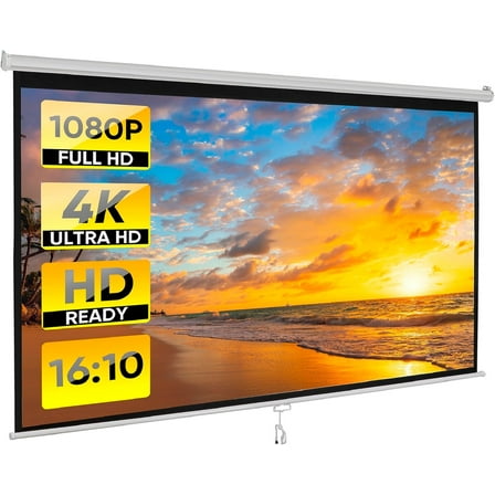 SLSRFD  Portable Projector Screen Pull Down, 100 Inch 16:10 Video Projection Screen Home Theater, Retractable Projector Screen, Moive Screen Indoor Outdoor, Wall Mount (100'' 16:10 White)