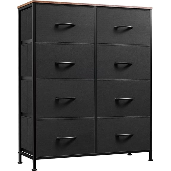 SLSRFD Tall Fabric Dresser with 8 Drawers, Storage Tower with Fabric Bins, Double Dressers, Chest of Drawers for Closet, Bedroom, Living Room, Hallway, Dorm, Black and Rustic Brown