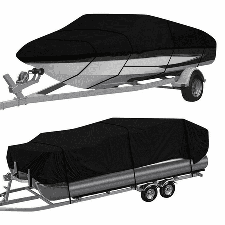 SLSRFD Waterproof Heavy Duty Boat Cover Trailerable Pontoon/V-Hull Fishing-17-20ft Pontoon Boat-Black