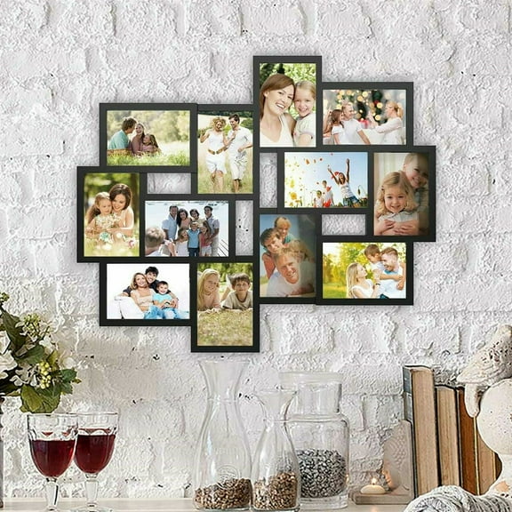 SLSRFD12 panel collage frame - wall mounted multi photo display frame 4x6 inch photo storage frame, living room bedroom wall decoration frame, family commemorative photo combination frame