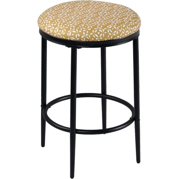 SLSRFDCounter Bar Stools Fabric Upholstered Bar Chairs Backless Stools for  Counter 24.5" Tall Bar Stool with Metal Footrest Round Bar Stools for Kitchen Island for Dining Room Living Room (Yellow)