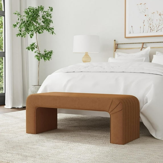SLSRFDModern Arch Channel Bedroom Bench Ottoman, 48" Entryway Bench and Shoe Rack, Soft Cushion Bench for Bedroom End of Bed, Ottoman Bench for Living Room, Bedroom, Entryway (Beach Rust Velvet)