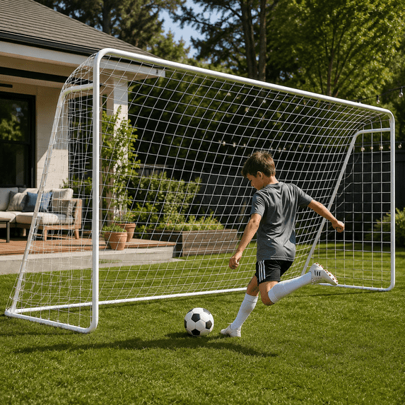 SLSY 12×6FT Galvanized Soccer Goal Portable for Backyard Practice Training Goals for Kids Adults(White)