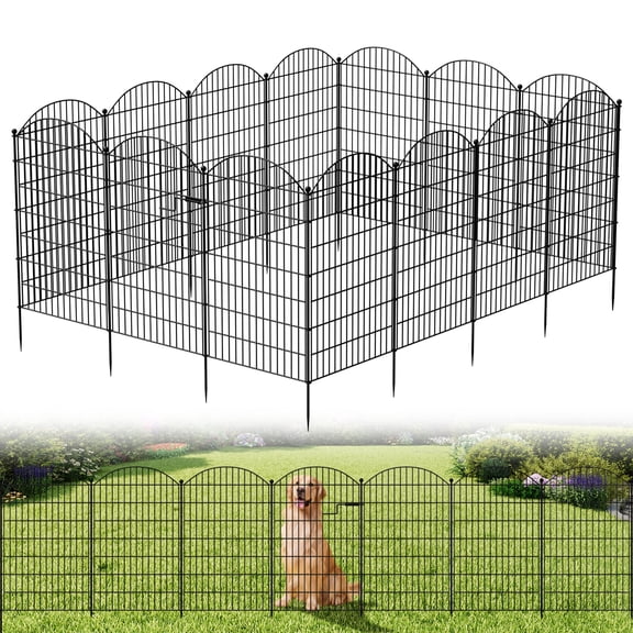 SLSY 14 Panels Garden Fence with Gate,40in H X 15ft L No Dig Rustproof Metal Wire Panel Border for Dogs Rabbits,Arched Garden Fencing Animal Barrier for Yard Patio Outdoor Decor Temporary