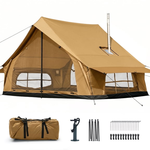 SLSY 2-4 Person Camping Hot Tent Cabin Tent,Chalet 70 Series Portable Wall Tents with Stove Jack and Two Poles for Hiking,Backpacking(Brown)
