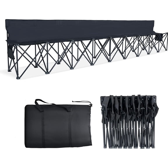 SLSY 9-seater portable folding bench, Sports bench with backrest, Stadium seating, Camping chair, Portable team bench for football sidelines, Rugby, Camping, Tailgating and outdoor activities
