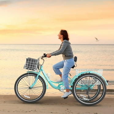 SLSY Adult Tricycle 7 Speed, Three Wheel Bikes for Seniors, Adults, Teenagers, 20/24/26-Inch Wheels, Cargo Basket, Multiple Colors