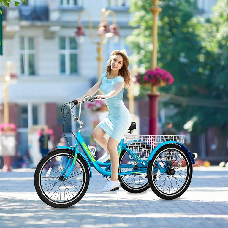 SLSY Adult Tricycle 7 Speed Three Wheel Bikes for Seniors Adults Teenagers 20 24 26 Inch Wheels Cargo Basket Multiple Colors