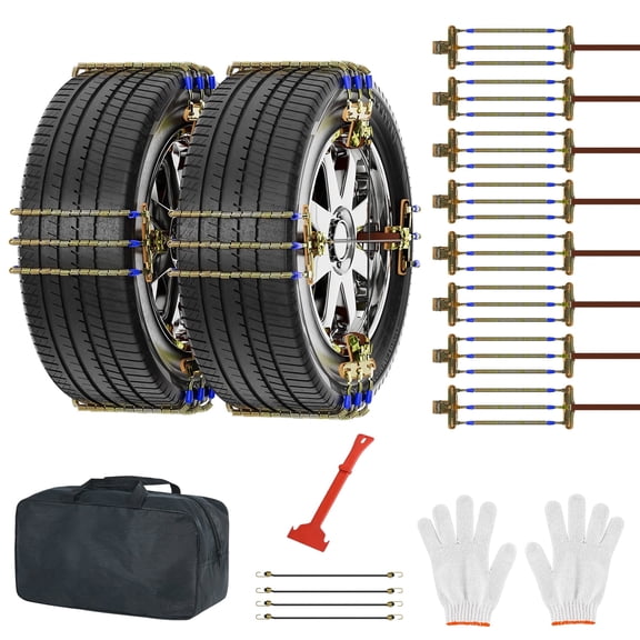SLSY  Cable Snow Chains 8 Packs, Tire Chains for Passenger Cars, Pickups, and SUVs, Universal Adjustable Emergency Portable Snow Tire Chains for Tire Width 215-285mm