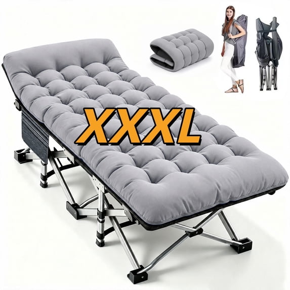 SLSY XXXL Camping Cot with Mattress, Upgraded Padded Folding Cot Bed with Carry Bag, Portable Sleeping Cot for Camping, Travel, Beach & Hiking