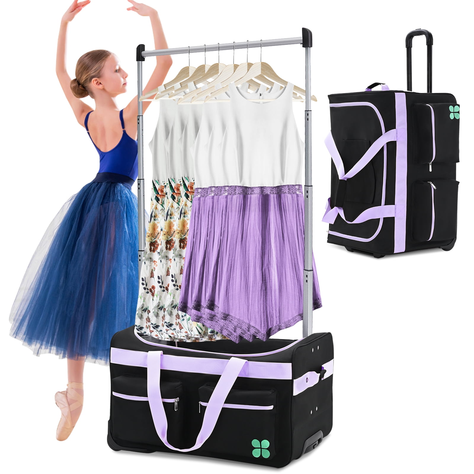 SLSY Dance Bag with Garment Rack 24" Competition Duffle Bag Rolling Garment Bag with Wheels