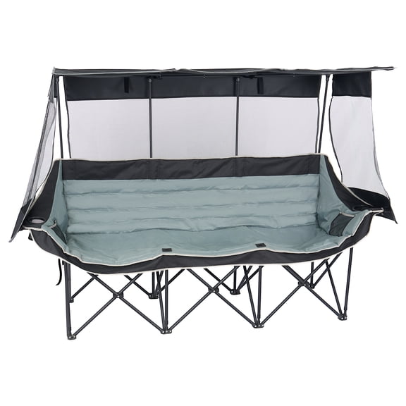 SLSY Double Beach Chair with Canopy Shade Oversized Camping Chairs with Cooler Bag&Cup Holders Folding Loveseat for Outside Lawn Camping,Beach,Fishing