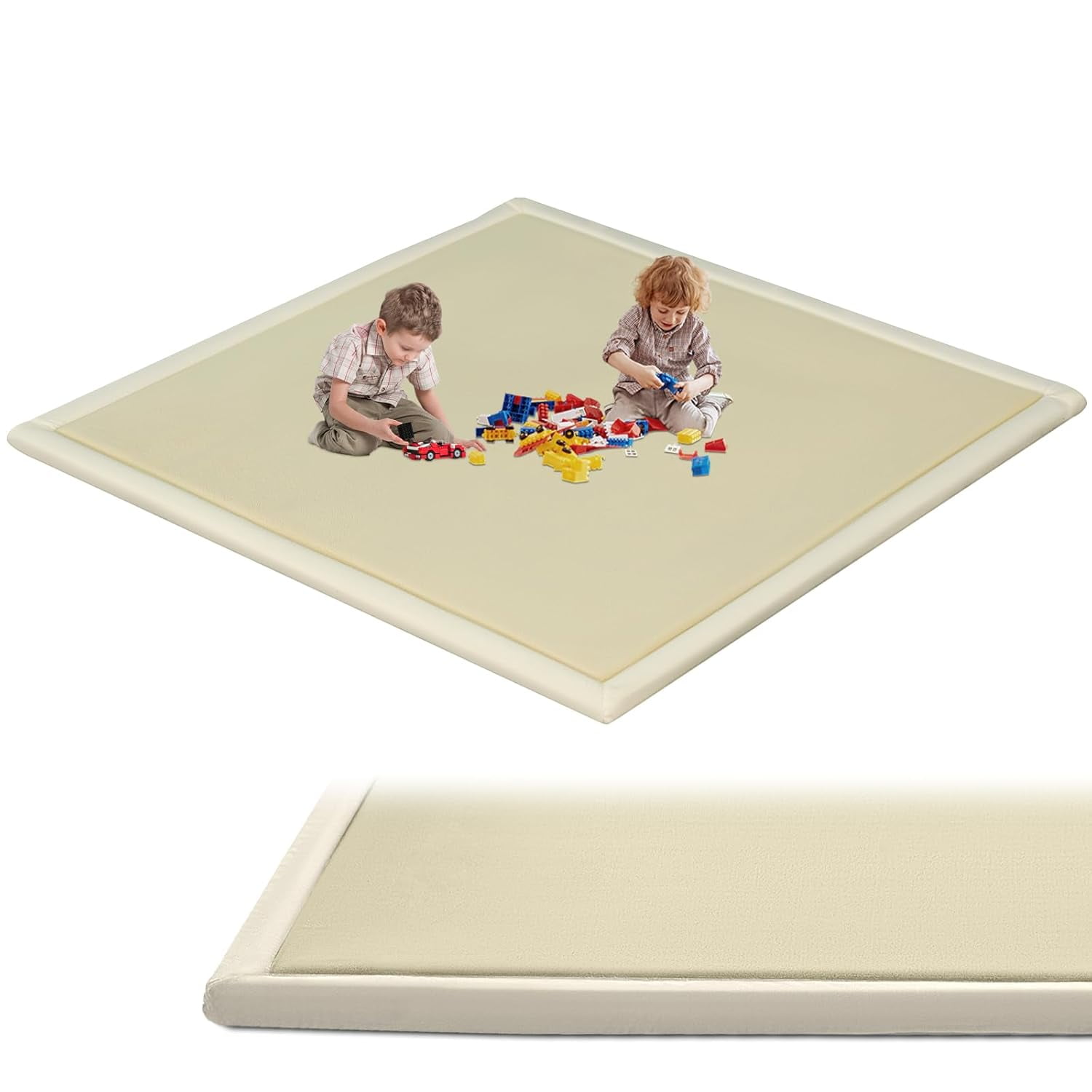 SLSY Floor Play Mat 70 x 80 Inch, 1.4 Inch Thick Memory Foam Cushioned Play Mat Rug, Soft Velvet Crawling Mat for Cushioned Falls, Non-Slip Bottom, Beige