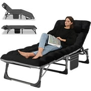SLSY Folding Camping Cot with 2 Sided Cushion & Pillow, Adjustable 5-Position Outdoor Portable Folding Lounge Chair, Folding Sleeping Cots Bed