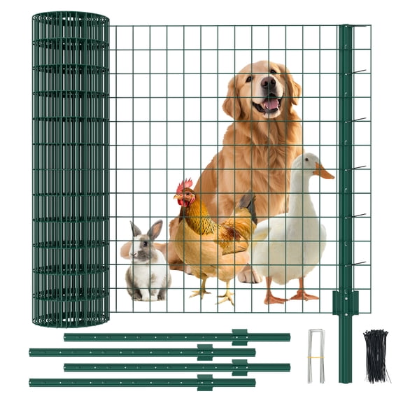 SLSY Galvanized Fence Netting,50' X 35.5'' Boundary Fence with 5 Metal Posts,50 Ties,15 Pcs U-shapedhook,Portable Poultry Fence for Dogs,Chickens,Ducks in Backyard,Garden,Farm(Green)