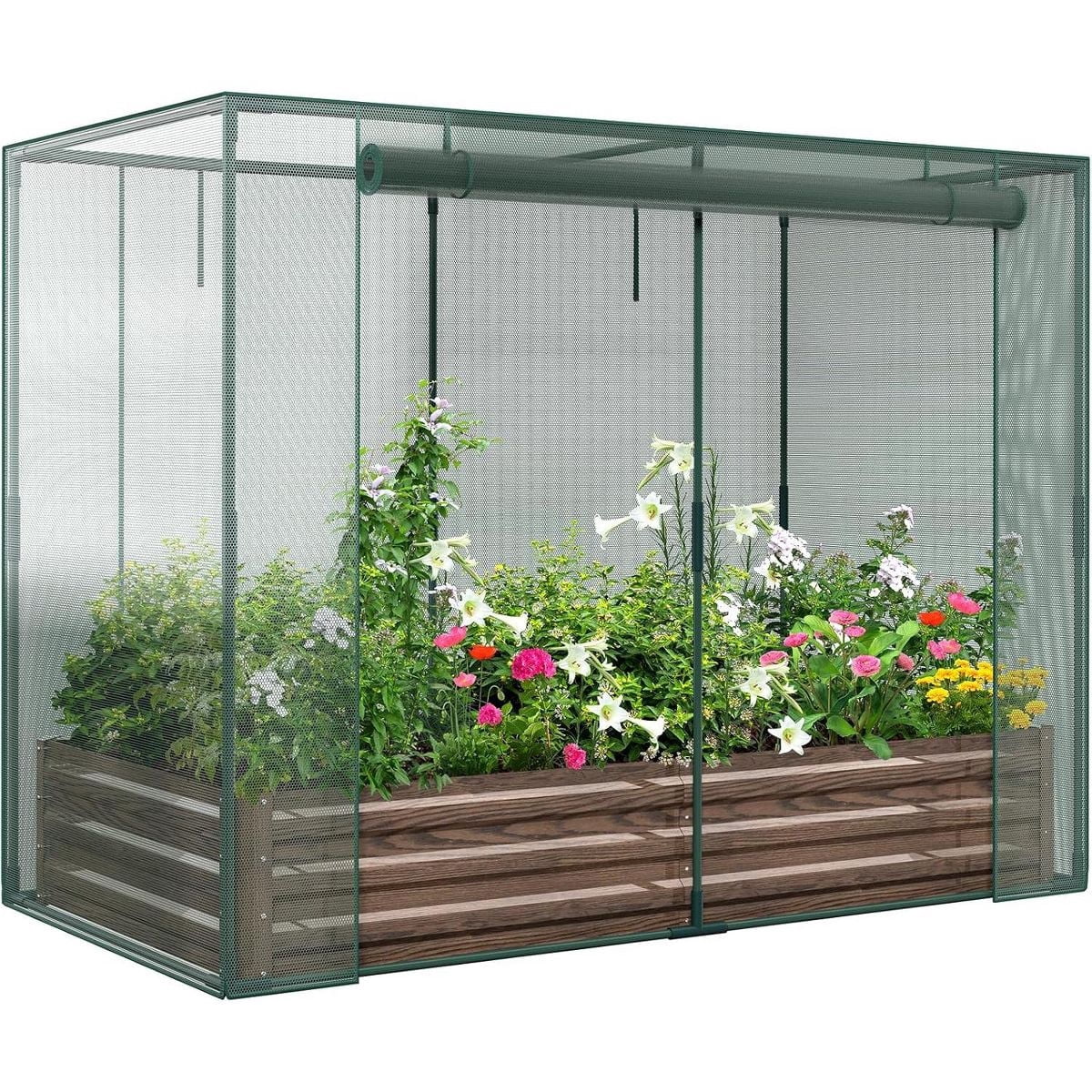 SLSY Galvanized Raised Garden Bed,Crop Cage,Plant Protection Net Tent Kit,Metal Planter Box Bottomless Planting Vegetables for Garden