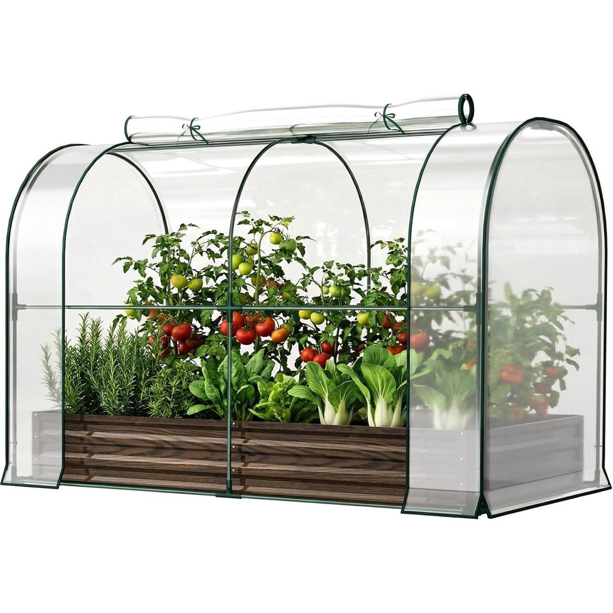SLSY Galvanized Raised Garden Bed with PVC Cover,Metal Planter Bottomless Box w/ Roll-Up Window,Mini Greenhouse Tent for Vegetables Flower Fruit