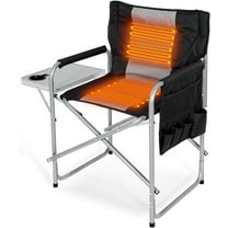 SLSY Heated Director Chair-Heated Camping Chair for Adult, Oversized Outdoor Chairs with Side Table Pockets, Makeup Folding Chairs Supports 550lbs(Power Bank Not Included)