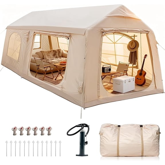 SLSY Inflatable Tents for Camping, Large Blow Up Tent with Hand Pump, Easy Setup InflatableTent 4 Season Tent, Waterproof Oxford Air Glamping Tents for Camping Adult 12 Person