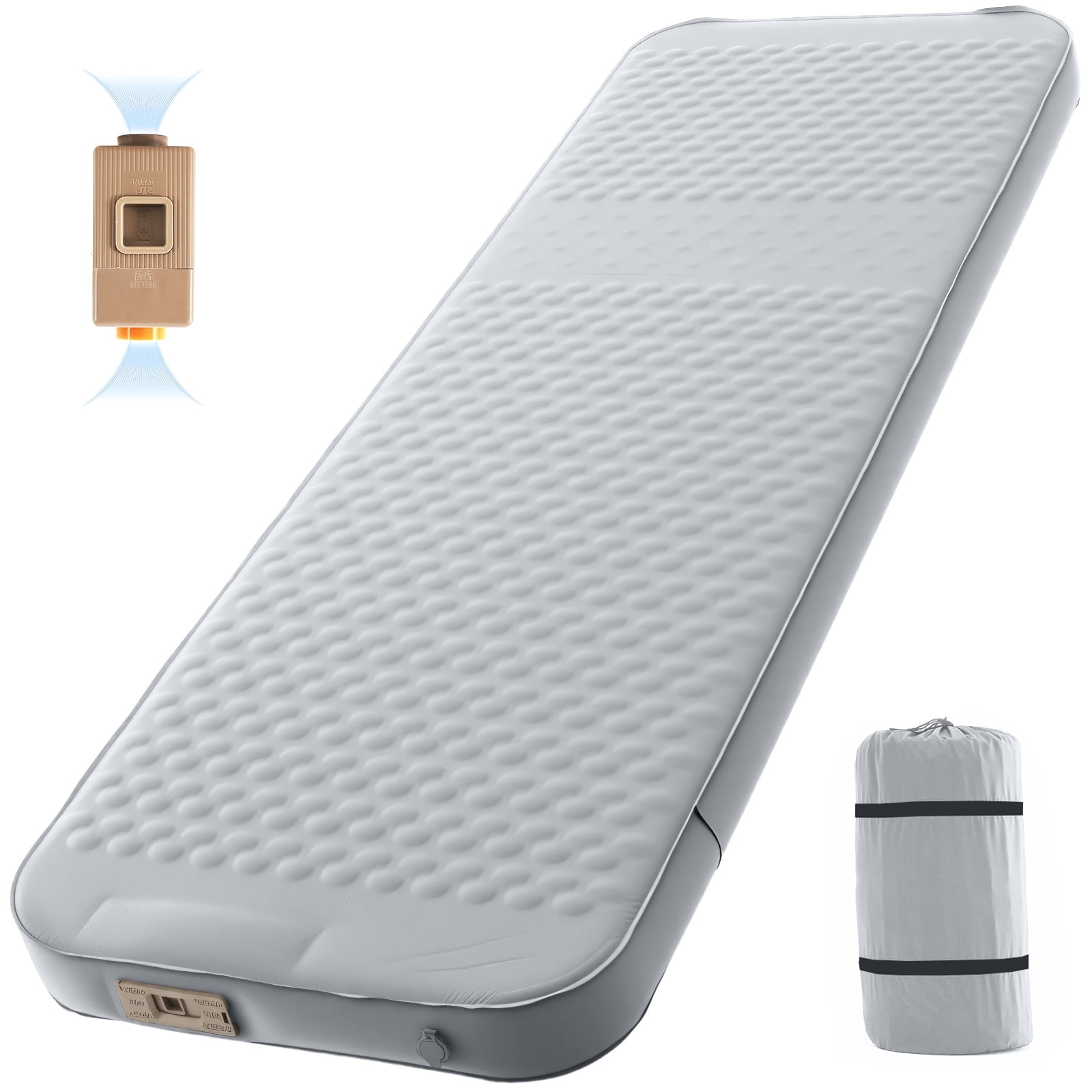 SLSY Inflating Camping Sleeping Pad,4" Ultra-Thick Memory Foam Fast Inflating Camping Mat Air Mattress with Pillow for Tent,Car,Traveling,Gray