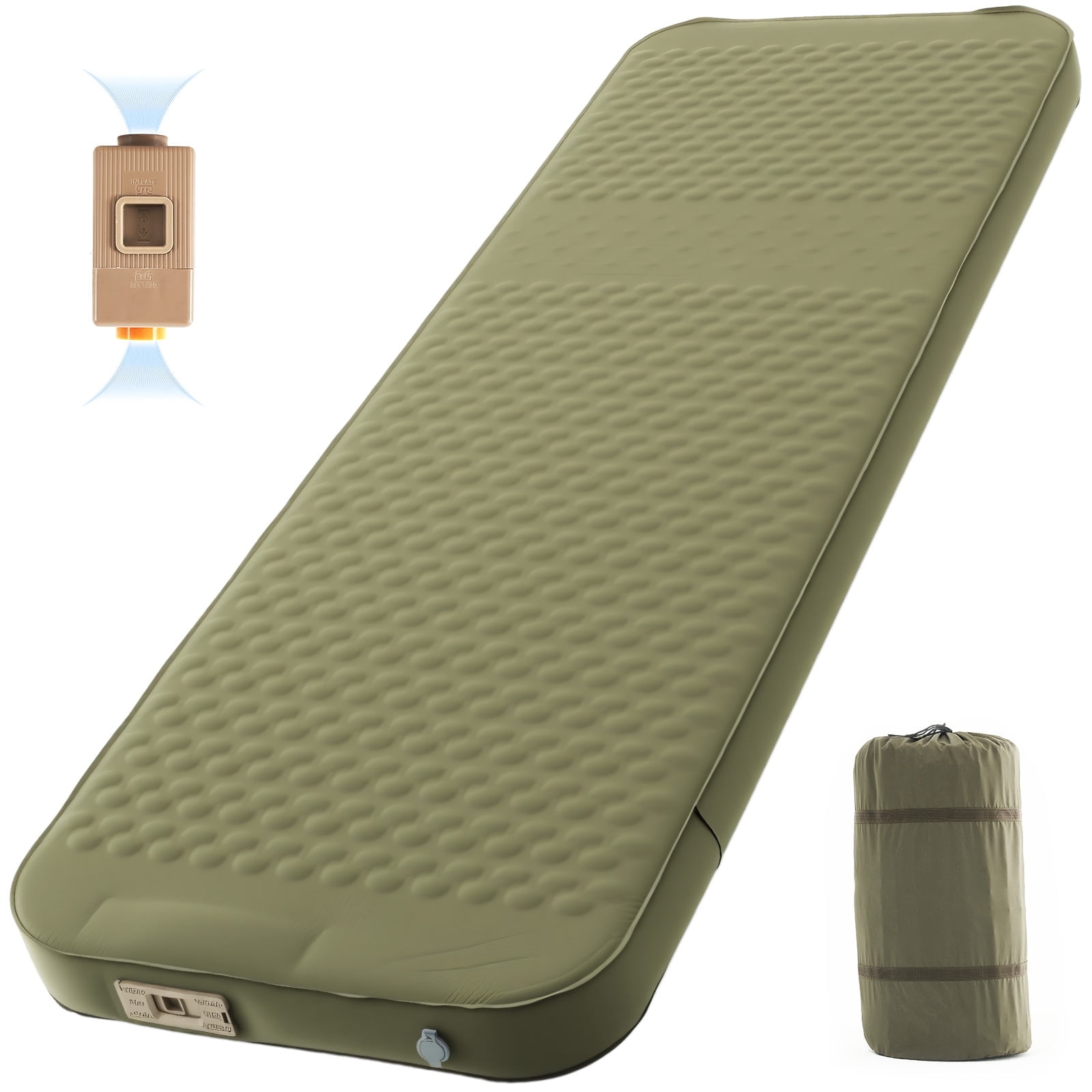 SLSY Inflating Camping Sleeping Pad,4" Ultra-Thick Memory Foam Fast Inflating Camping Mat Air Mattress with Pillow for Tent,Car,Traveling,Green