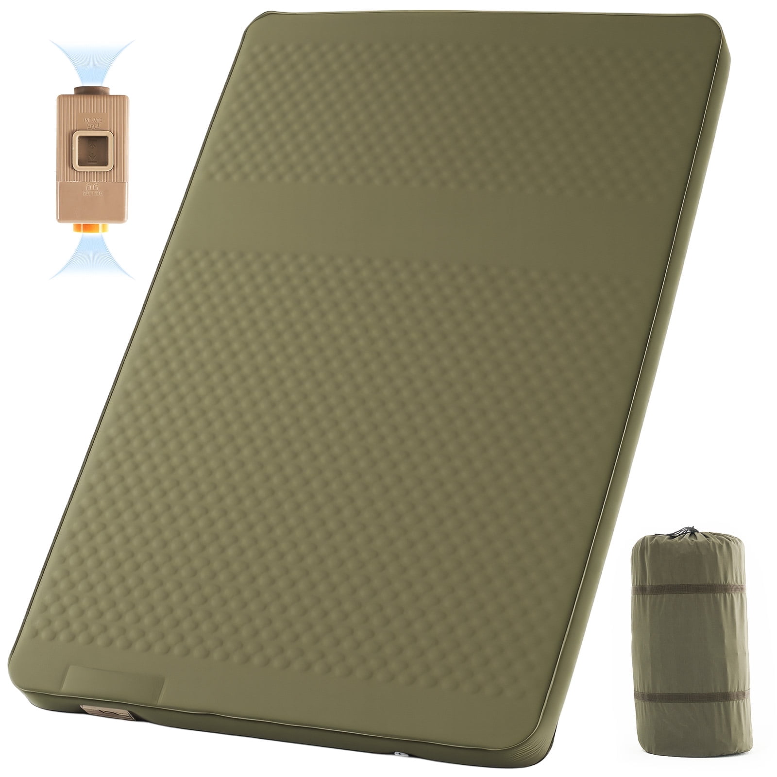 SLSY Inflating Double Camping Sleeping Pad - Self Inflating 4" Extra-Thick for 2 Person with Pillow Built-in Foot Pump Inflatable Sleeping Mat for Backpacking, Traveling, Portable Camping Mat