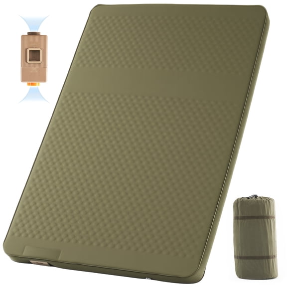 SLSY Inflating Double Camping Sleeping Pad - Self Inflating 4" Extra-Thick for 2 Person with Pillow Built-in Foot Pump Inflatable Sleeping Mat for Backpacking, Traveling, Portable Camping Mat