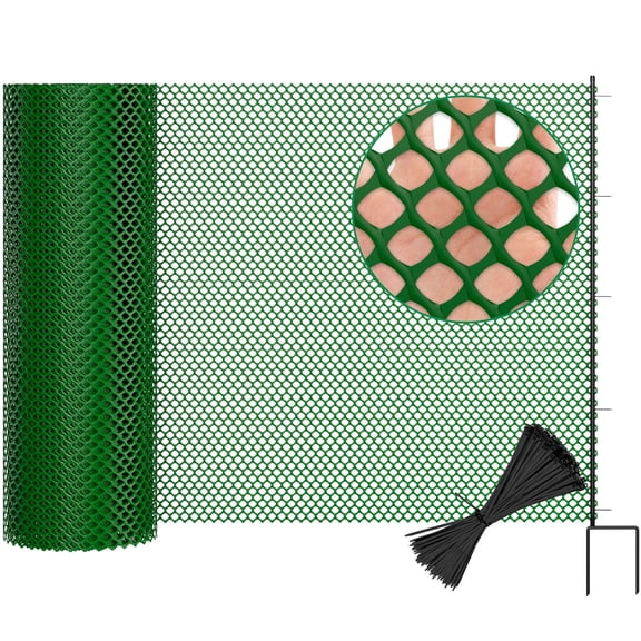 SLSY PE Fence Netting,98.4' Boundary Fence with 15 stable fork,Easy to cut,Portable Poultry Fence for Dogs,Chickens,Ducks in Backyard,Garden,Farm(Green)