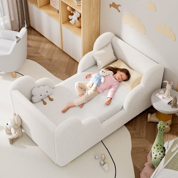 SLSY Toddler Bed - Toddler Floor Bed, Montessori Floor Bed, Children's Bed Frame with Guardrails and Headboard, Standard Crib Size Children's Bed for Boys and Girls Ages 3-7 (Mattress Not Included)