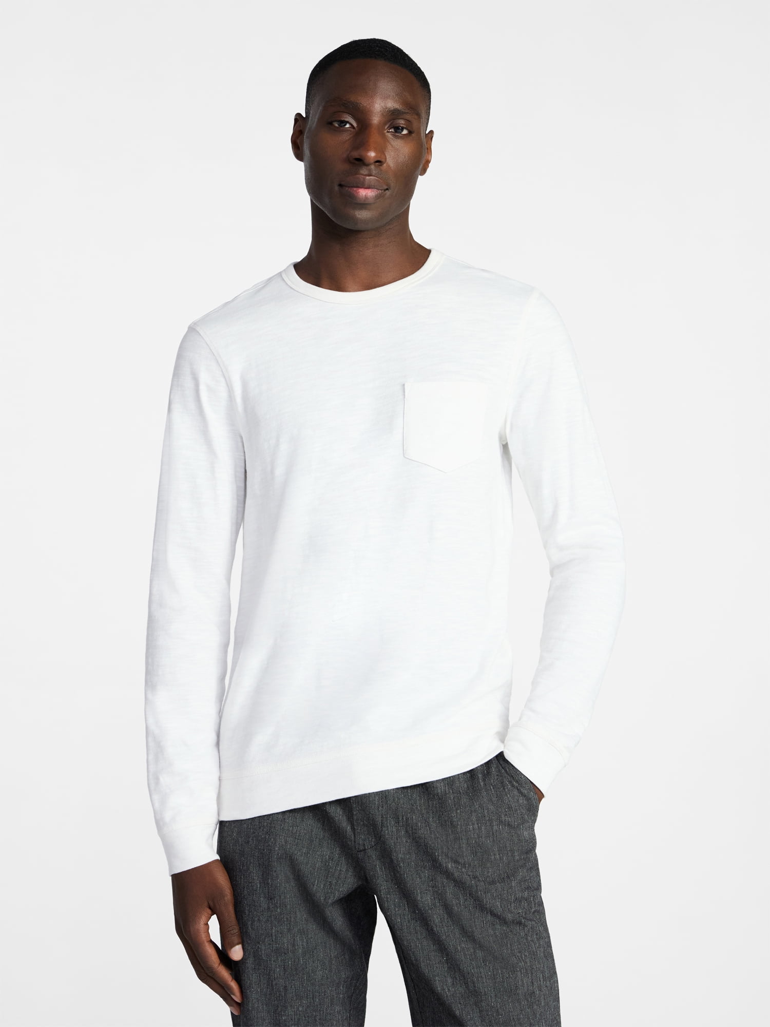 George Men's and Big Men's Slub Pocket Crewneck Tee with Long Sleeves, Size XS-3XL