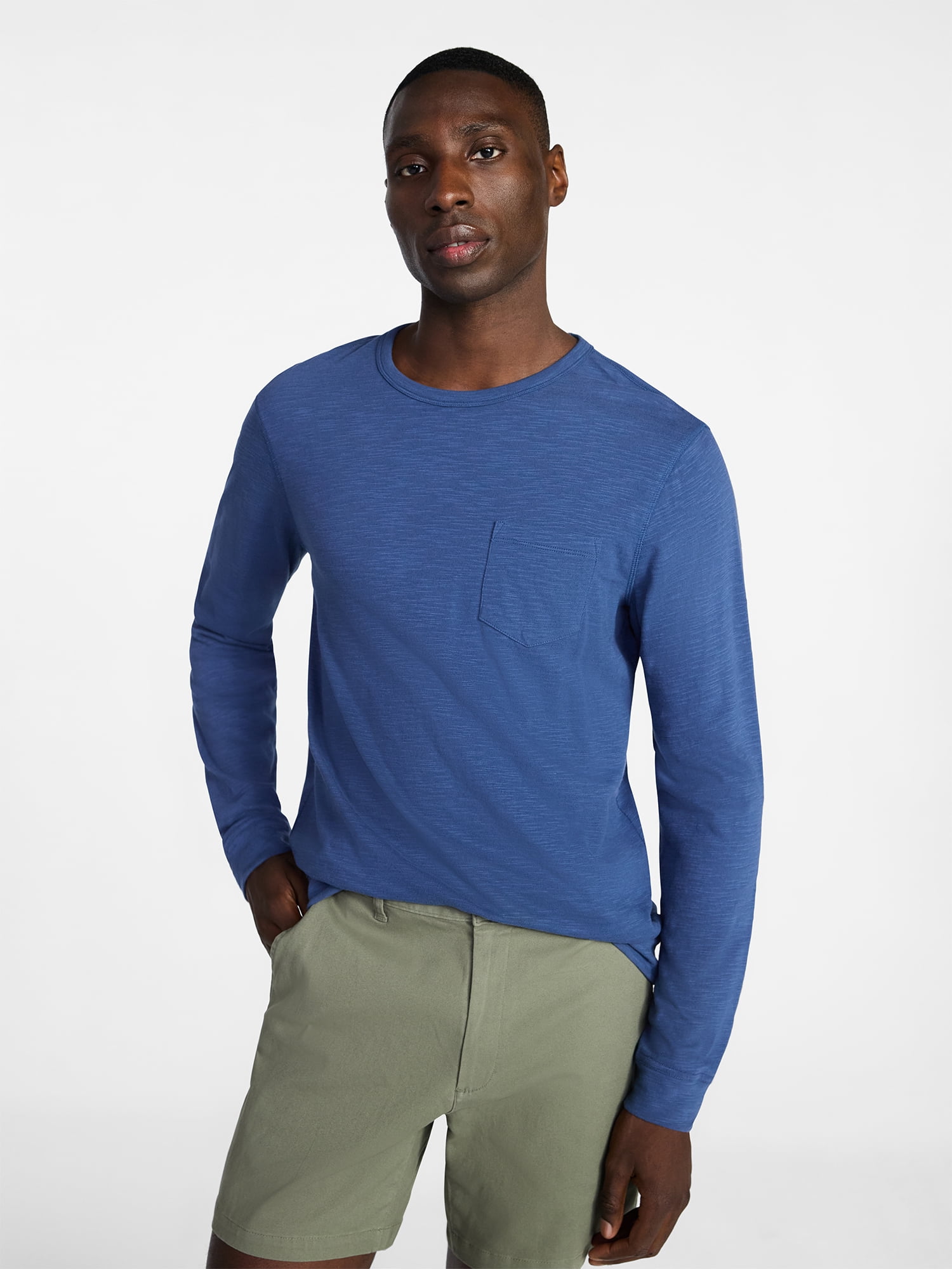 George Men's and Big Men's Slub Pocket Crewneck Tee with Long Sleeves, Size XS-3XL
