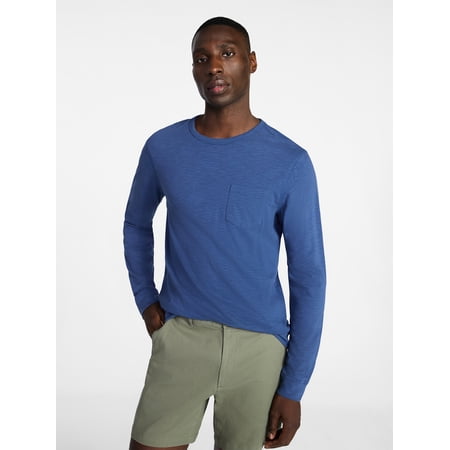 George Men's and Big Men's Slub Pocket Crewneck Tee with Long Sleeves, Size XS-3XL