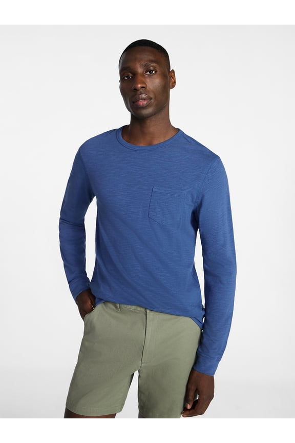 Men's and Big Men's Slub Pocket Crewneck Tee with Long Sleeves, Size XS-3XL