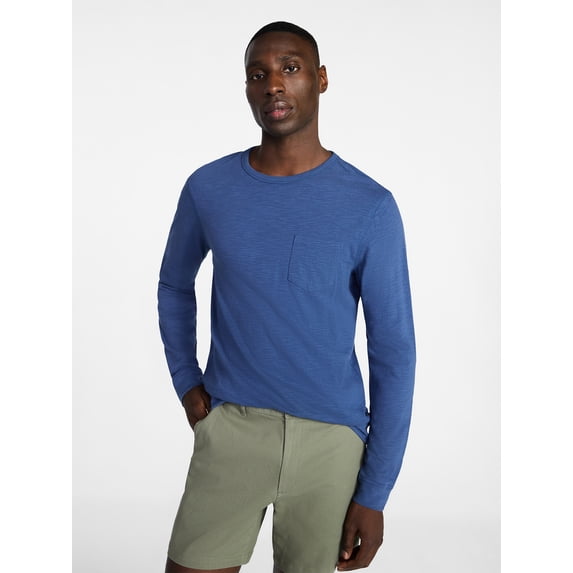 George Men's and Big Men's Slub Pocket Crewneck Tee with Long Sleeves, Size XS-3XL