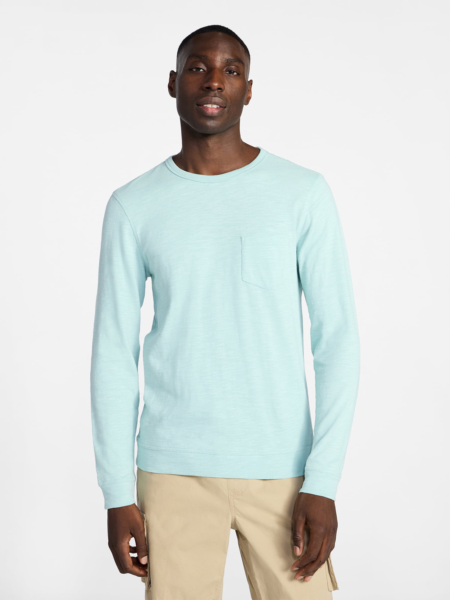 George Men's and Big Men's Slub Pocket Crewneck Tee with Long Sleeves, Size XS-3XL