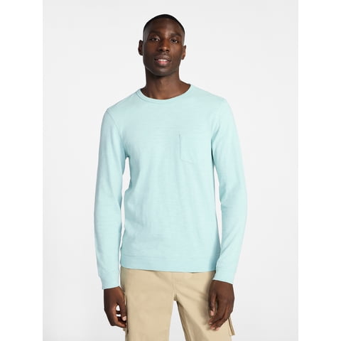 Men's and Big Men's Slub Pocket Crewneck Tee with Long Sleeves, 100% Cotton, Sizes XS-3XL