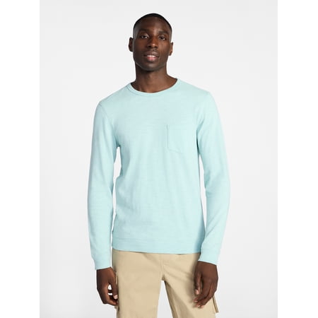 George Men's and Big Men's Slub Pocket Crewneck Tee with Long Sleeves, 100% Cotton, Sizes XS-3XL