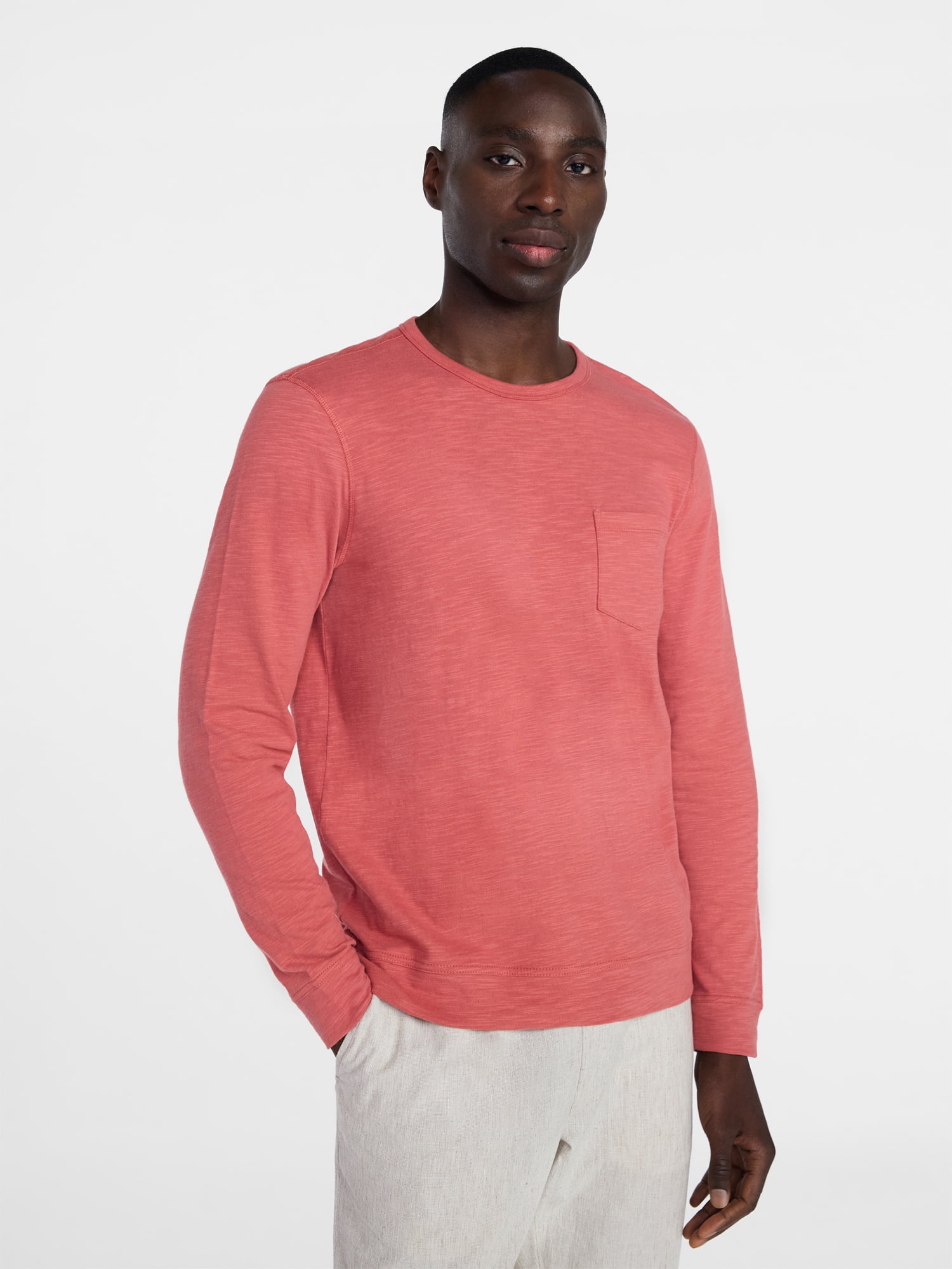 George Men's and Big Men's Slub Pocket Crewneck Tee with Long Sleeves, Size XS-3XL